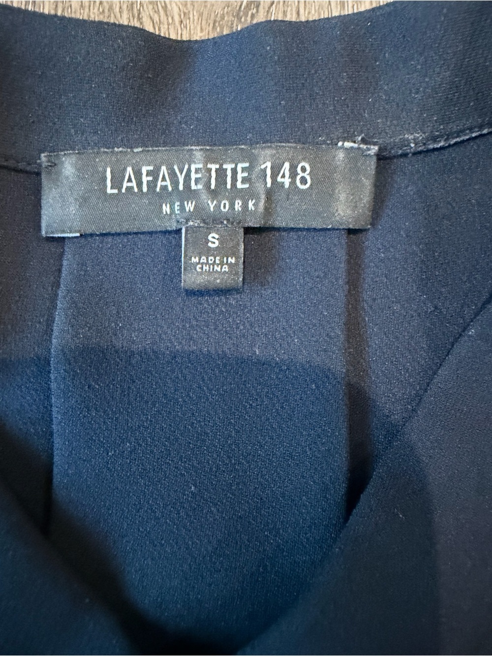 Lafayette 148 New York Classic Navy Hidden Button Blouse with Ruffle Sleeve - Picture 2 of 9